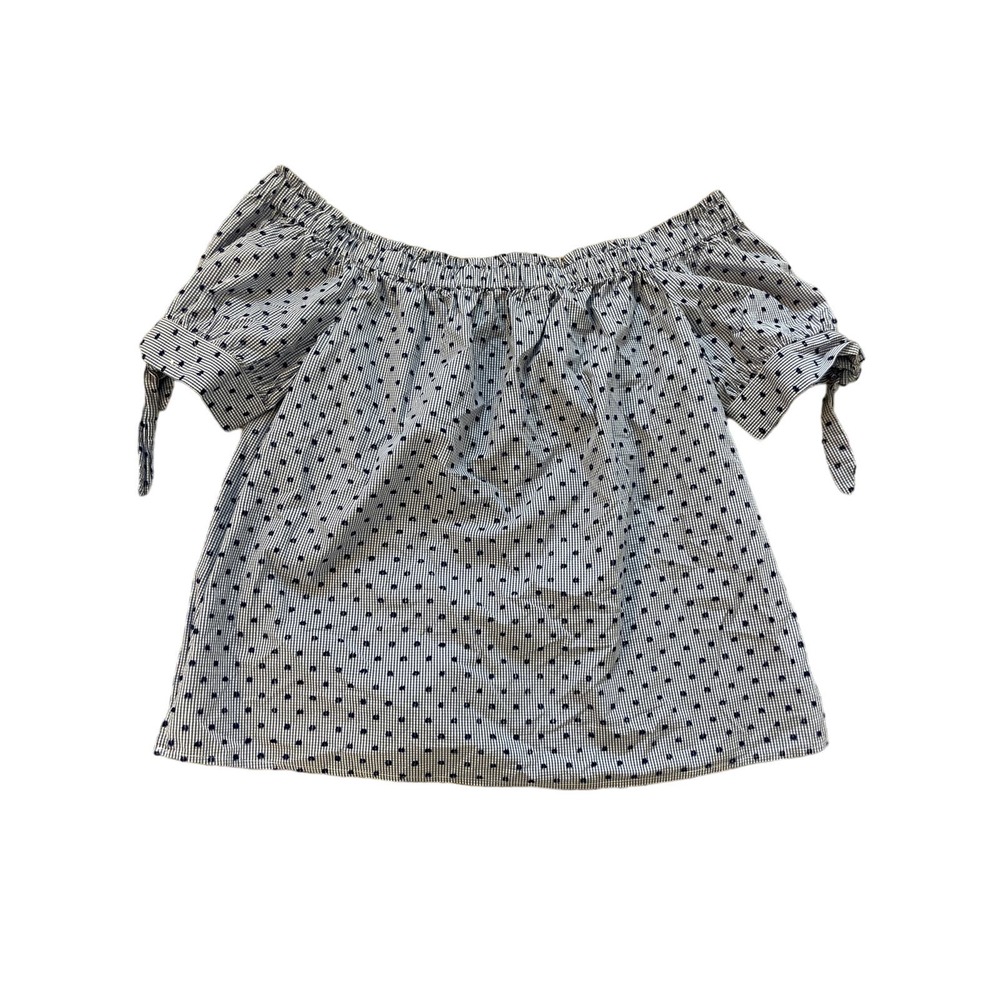 CeCe Navy Blue Gingham Embellished Off the Shoulder Top XL